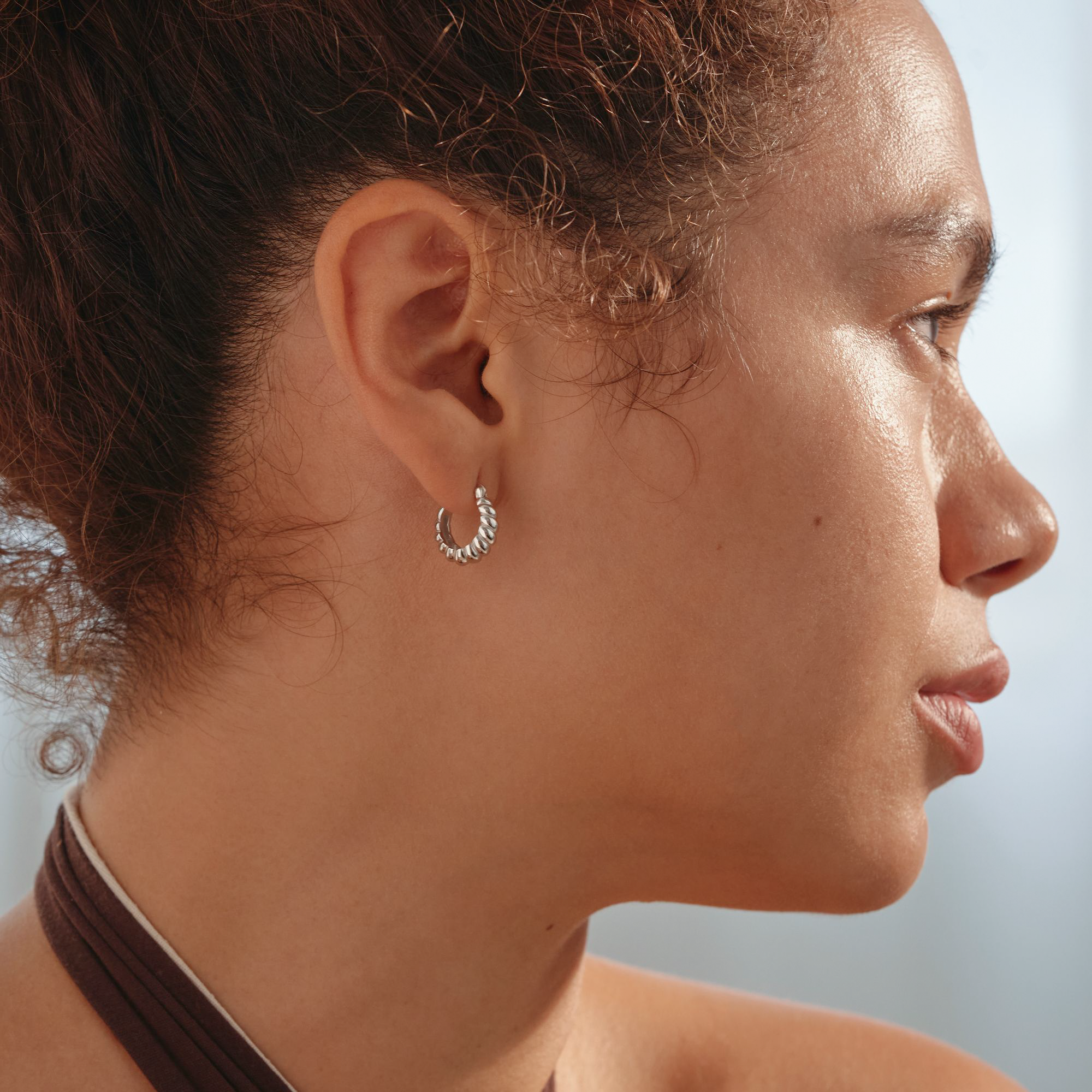 Croissant Hoop Earrings in Silver