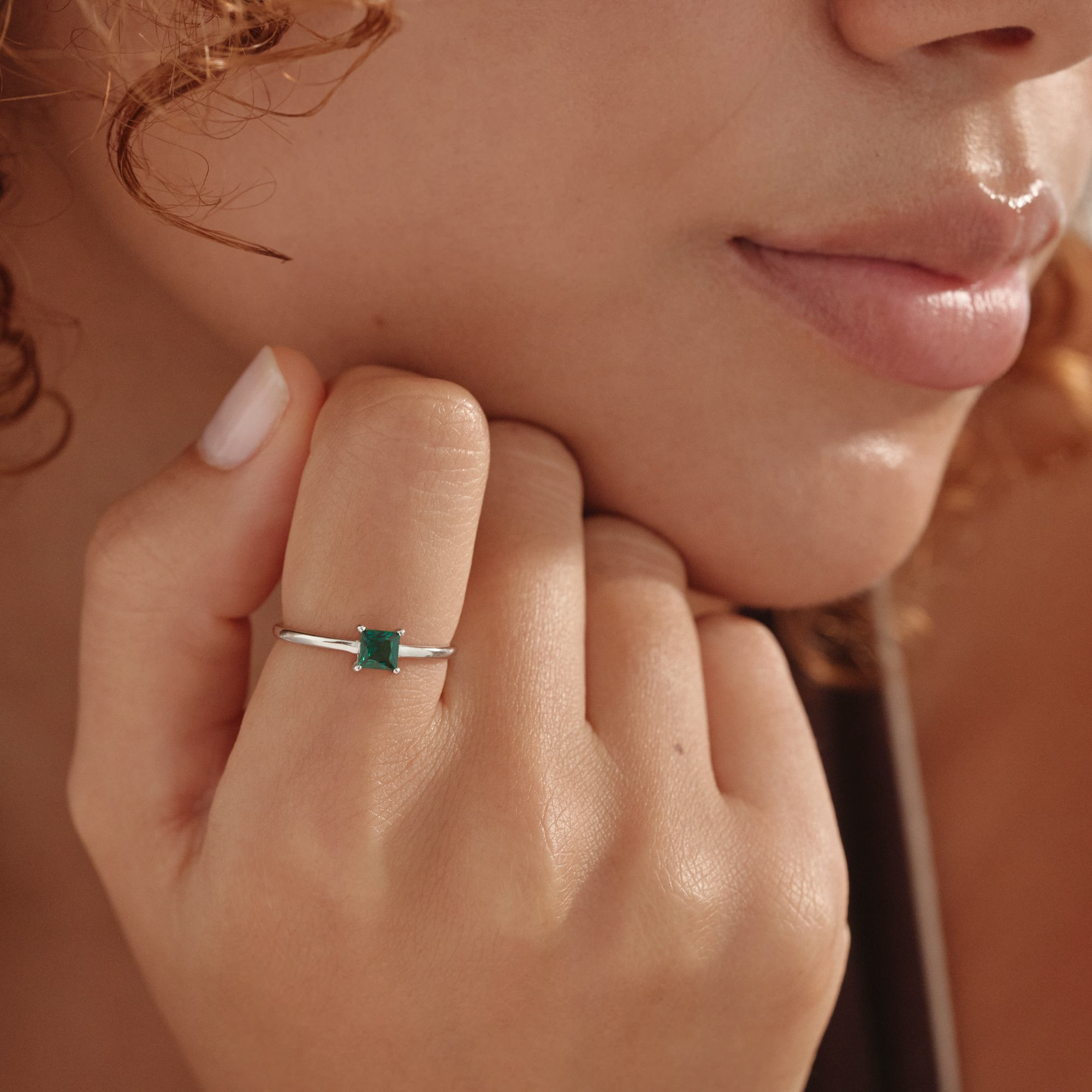 Princess Cut Emerald CZ Ring in Gold