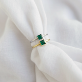 Princess Cut Emerald CZ Ring in Silver