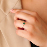 Princess Cut Emerald CZ Ring in Silver