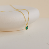 Solitaire Emerald Baguette Necklace in Silver