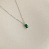 Solitaire Emerald Baguette Necklace in Gold