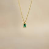 Solitaire Emerald Baguette Necklace in Gold