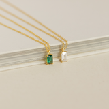 Solitaire Emerald Baguette Necklace in Gold