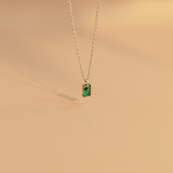 Solitaire Emerald Baguette Necklace in Silver